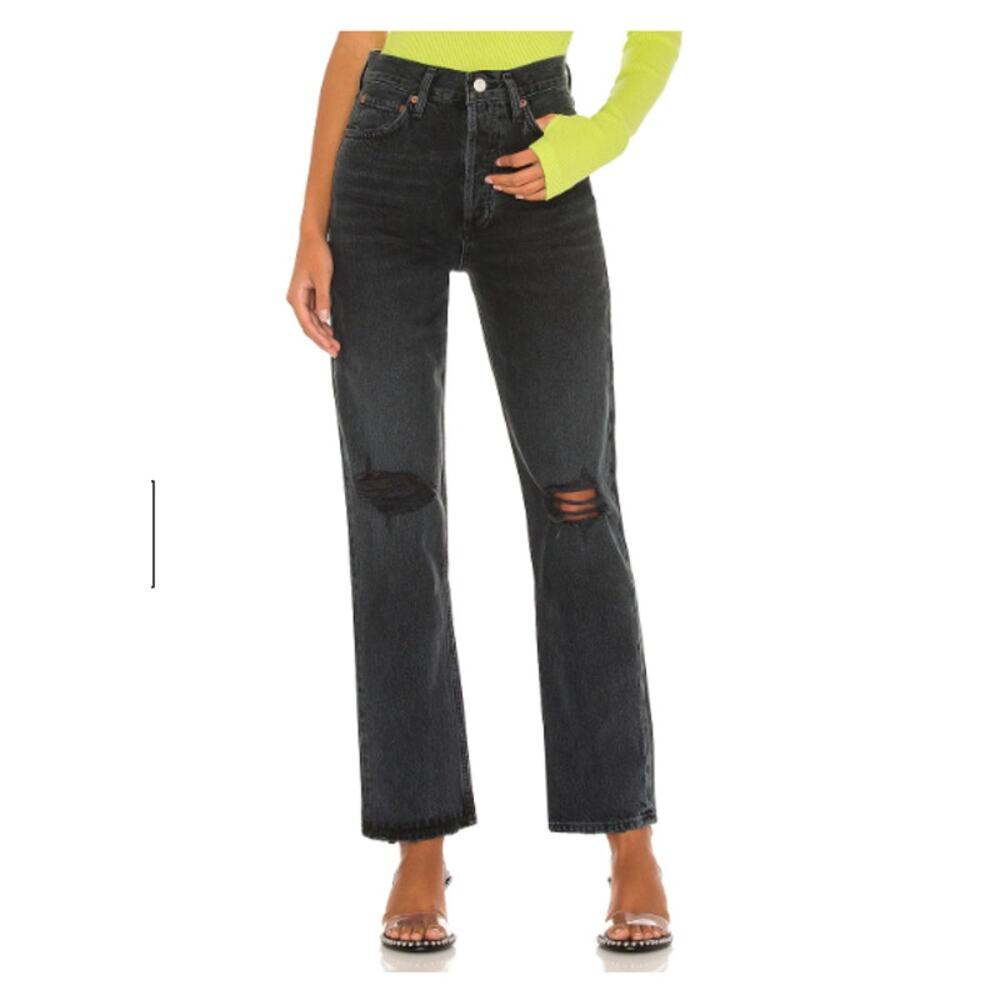 Agolde 90s Pinch Waist High Rise Straight Leg Ripped Jeans Hawl Size 27